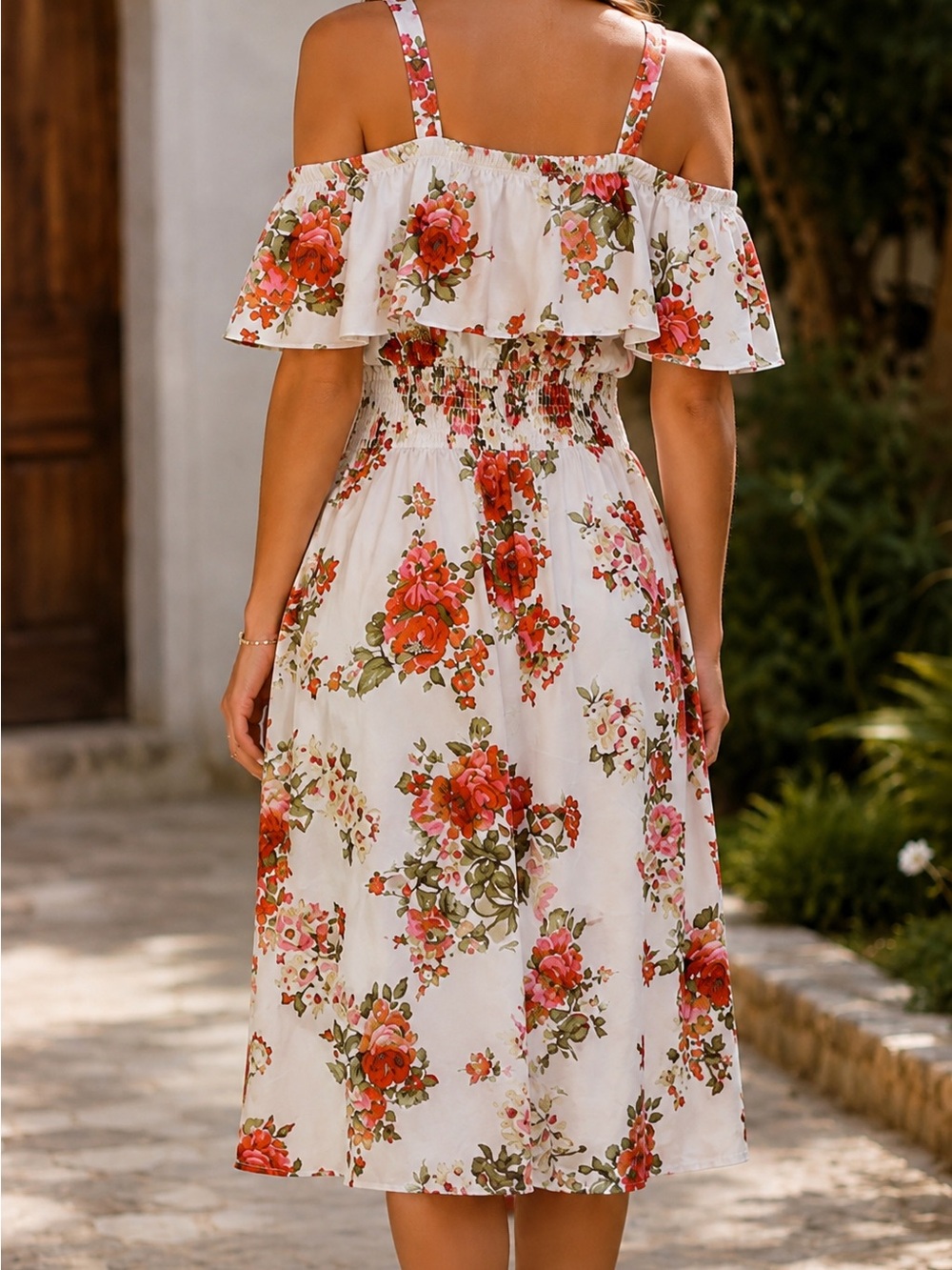 Floral Ruffle Sundress White & Red - Picture 2 of 4